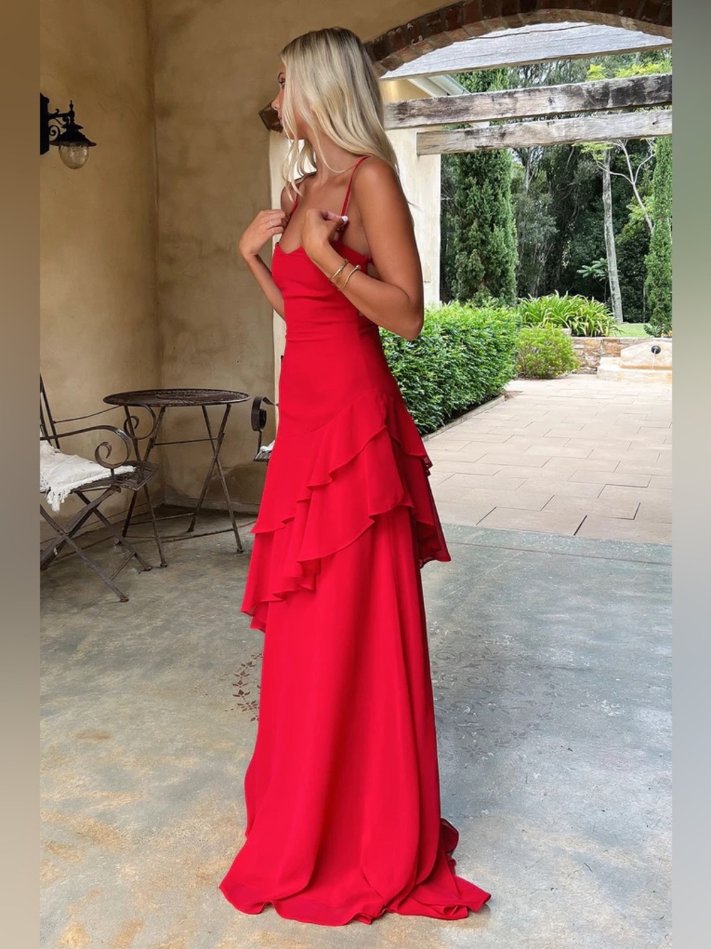 NWT Anais Tiered Ruffle Maxi Dress Red Size 0 Formal Wedding Guest - Picture 5 of 9